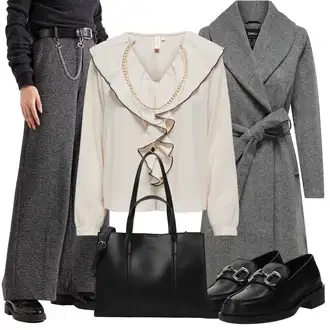 Outfit s Šedá/Světle šedá/Tmavě šedá Midi Kabát/Zimní Kabát Vlněný kabát/Vlněný Fleecový Kabát/Tweedový Kabát/Lodenový kabát/Kašmírový Kabát Only "Zimní outfit pro volný čas"