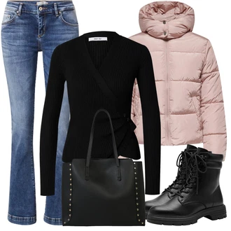 Gotický Outfit s Černá/Bílá Velká taška/Obchodní Taška/Taška/Taška Přes Rameno/Kancelářská Taška/Shopper taška/Sportovní Taška Přes Rameno/Taška Na Rameno About You "Outfity na zimu"Look: Rad, Šik, Cool, Gotický, Italský