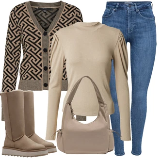 sníh Outfit s Béžová/Hnědá/Khaki Vycpaná Kozačka/Kozačka po Kolena/Klasická Kozačka/Ovčí Kožešinová Bota/Zimní Kozačka z jehněčí kůže/Bota se širokým nohavici/Kozačka se zipem/Bota na Platformě/Dlouhá Kozačka Tamaris "Zimní outfit pro volný čas"