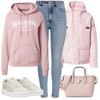 Kombinacije za zimu Kratka Trake za Špagete sa Pink/Ljubičasta Dukserica s kapuljačom Hollister "Zimski outfit"