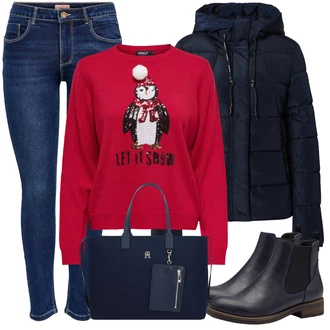 Ležérní Outfit s Tmavě modrá/Světle modrá/Modrá Jeggings/Džínové Legíny Only "Zimní outfit pro volný čas"Look: Styl, Ležérní, Cool, Francouzské, Moderní, Skromné