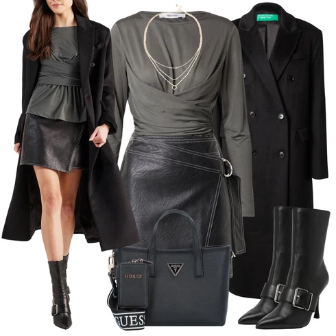 Kombinace Černá/Hnědá Sukně z umělé kůže/Kožená Sukně Kožená Minisukně/Kožená Sukně/Krátká Sukně/Vázací Sukně/Zavinovací Sukně Topshop kombinovat s Černá Dlouhý Kabát/Midi Kabát/Kabát z Kabanosu/Frock Kabát/Dlouhý Zimní Kabát/Kašmírový Kabát/Vlněný Kabát/Dlouhý Kabát/Vlněný Kabát United Colors of Benetton