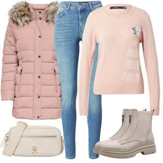 Outfit sa Smeđa/Siva/Bež/Kaki Chelsea Gležnjača/Tenisica Tenisice s patentnim zatvaračem sa strane/Ravna Gležnjača/Podstavljena Gležnjača/Kožna Jakna/Čizma s patentnim zatvaračem Tamaris "Zimski outfit"