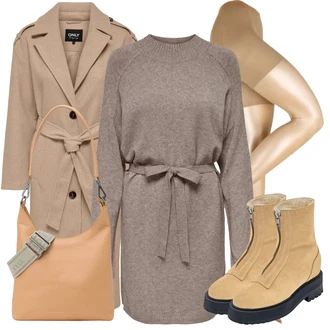 Outfit s Béžová/Hnědá/Khaki Dlouhý kabát/Kašmírový Kabát/Midi Kabát/Trenčkot/Vlněný Kabát/Trenčkot Only "Zimní outfit pro volný čas"
