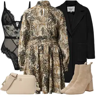za srednje godine Outfit sa Bež/Smeđa/Tamnozelena/Bijela Haljina Veći Broj/Tunika Only "Zimski outfit"Look: Rap, Western, za srednje godine, Irski, Vanjski, Old Money, Preodjeven, Sveučilišna, Jazz, Talijanski