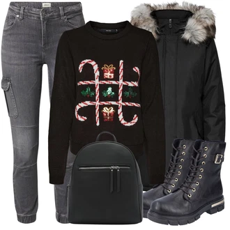 Outfit s Šedá/Světle šedá/Tmavě šedá Cargo džíny/Motorkářské Džíny Only "Zimní outfit pro volný čas"