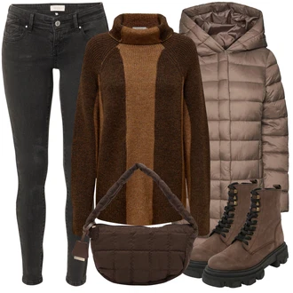 Outfit s Hnědá/Šedá/Béžová PodZimní Bunda/Puchová Bund/Nafukovací Bund/Letní peřová bunda/Zimní Parka/Parka Přechodová Bund/Zimní Bund/Dlouhé bundy/Bunda s Kapucí VERO MODA "Zimní outfit pro volný čas"