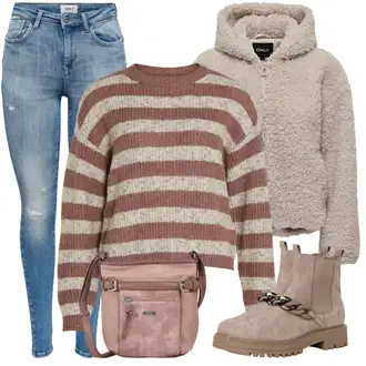 Outfit sa Smeđa/Siva/Bež/Ljubičasta Boucle Jakna/Jakna od Flisa Pletena Flis Jakna/Jakna od Umjetnog Krzna/Plišana Jakna Only "Zimski outfit"