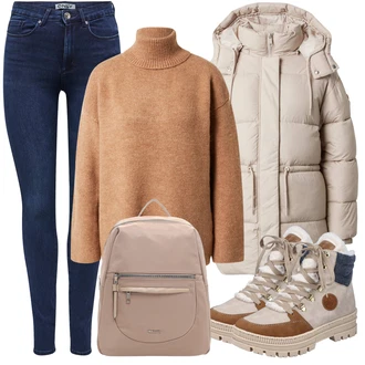 Preproste outfit mit Modra/Temno modra Push up Kavbojke/Termodžinsi/Kavbojke Visokega Pasu/Usnjene Čevlje/Usnjena Jakna/Zimska jakna Only "Zimski outfit"Look: Brez šivov, Stil, Preproste