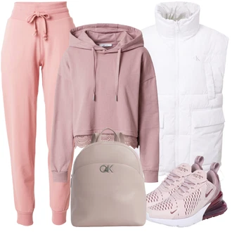 Outfity na zimu s Růžová Ležérní Kalhoty/Jogger Kalhoty/Domácí Kalhoty/Teplák Kožená Pánská Bund/Fleecová Kalhoty/Žerzejová Kalhoty/Plyšová Kalhoty About You "Perfektní na zimu"