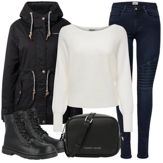 Outfit s Černá Šněrovací Kotníková Bota/Klasická kozačka/Bojová Bota Dockers by Gerli "Perfektní na zimu"