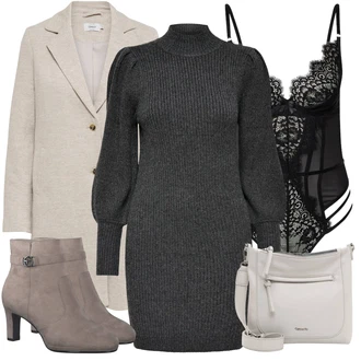 Vlna A Hedvábí Outfit s Šedá/Béžová/Hnědá/Khaki Kašmírový Kabát/Tweedový Kabát/Letní Kabát/Pletený Kabát/Lehký Kabát/Vlněný Kabát/Kabát Bouclé/Blazerový Kabát/Zimní Kabát Vlněný kabát Only "Zimní outfit pro volný čas"