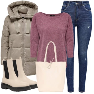 Denim outfits mit Temno modra/Modra Kavbojke z Razporkom/Usnjena Jakna/Usnjene Čevlje/Zimska jakna/Kavbojke na Poteg/Push up Kavbojke/Kavbojke Visokega Pasu/Kavbojke z Luknjo/Usnjene jakne/Ženske 7/8 Kavbojke/Gležnarji Only "Zimski outfit"