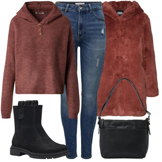 teplý Outfit sa Crna/Tamnoplava/Plava Klasična čizmica/Gumena Gležnjača/Ravna Gležnjača/Motociklistička čizma/Čizma od Janjeće Kože/Podstavljena Gležnjača/Zimska gležnjača/Kožna Jakna/Chelsea Gležnjača Tamaris "Zimski outfit"