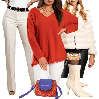 Outfit sa Pink/Bež/Plava Dugi kaput/Kratki Kaput/Dugi Kaput fenzy "Zimski outfit"