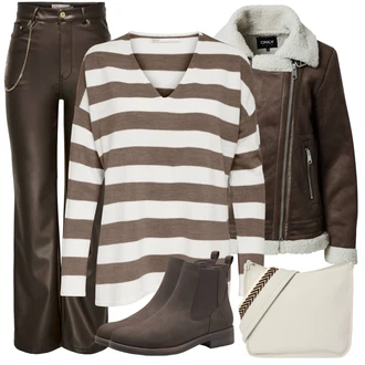 Cowgirl Outfit sa Smeđa/Siva/Tamnosmeđa Čizmica Chelsea Gležnjača/Ravna Gležnjača/Gumena Gležnjača/Podstavljena Gležnjača/Kožna Jakna Tamaris "Zimski outfit"Look: Pametno ležerno, Cowgirl, Radna odjeća, Unisex, Vanjski, Western