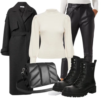 Sjaj Outfit sa Crna/Bijela/Smeđa/Zeleno/Narandžasta Hlače od Umjetne Kože/Jeggings/Kožne Tajice/Tajice Kožnog Izgleda/Kožna Hlača/Skinny Hlače/Treggings Only "Zimski outfit"Look: Sjaj, Chic, Besprijekorno, Jazz, Ured, Vanjski, moderne, Mokri izgled, Pametno ležerno, Francuske
