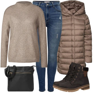 Hodanje Zima Outfit sa Crna/Smeđa/Tamnosmeđa Gležnjača na Vezanje/Podstavljena Gležnjača/Tenisica Zimske Tenisice/Zimska Čizma/Zimska cipela/Zimska gležnjača/Klasična čizmica Rieker "Zimski outfit"Look: S zakovicama, Hodanje, Skating, Skate, Trekking, Apres ski