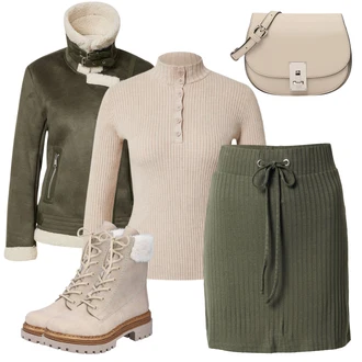 Kombinacije za zimu sa Tamnozelena Kratke hlače velike veličine/Nekategorizirano About You "Zimski outfit"
