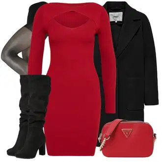 Outfit sa Pink/Crvena/Tamnocrvena Pletena Haljina/Pamučna Haljina/Džemper Haljina/Zimska Pletena Haljina/Haljina dugih rukava Urban Classics "Zimski outfit"