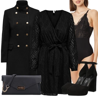 Outfits with black skirt "Zimski videz"