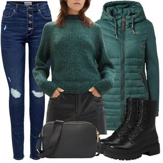 Denim outfits Visok pas mit Usnjena Jakna Only "Zimski outfit"