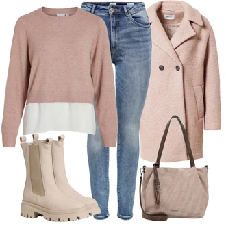 Outfit sa Pink/Bež/Smeđa/Ljubičasta Vuneni kaput/Teddy Kaput/Kaput od Buklea/Kaban Kaput/Kaput od Vunenog Flisa About You "Zimski outfit"