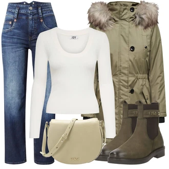 Kůže Hunting Outfit s Tmavě zelená Chelsea Boty/Kožená bunda/Plochá Kotníková Bota/Kožená kotníková bota/Kotníková Bota s Podšívkou/Jezdecká Bota/Gumová Kotníková Bota tt. bagatt "Outfity na zimu"Look: Hunting, Jízda na koni