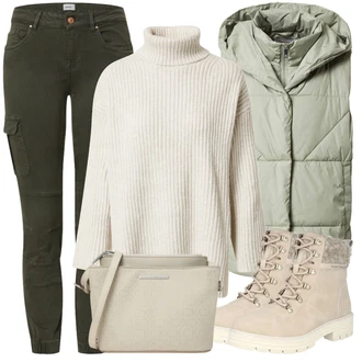 Outfit s Khaki/Tmavě zelená Cargo Kalhoty/Manšestrový legíny/Manšestrové Kalhoty/Jeggings/Skinny Kalhoty/Tregíny/Zimní Kalhoty Only "Perfektní na zimu"