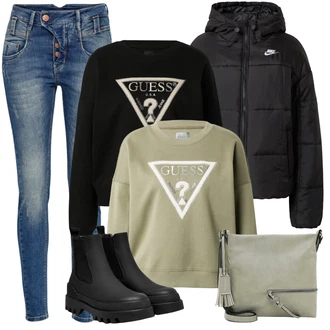 Kombinacije za zimu Ležerno Denim/Traper sa Plava/Bijela Traperica Niskog Struka/Muška Kožna Jakna/Traperice Slim Kroja/Traperica Niskog Struka/Kožne Cipele/Push-up Traperice Gang "Zimski outfit"Look: Rap, Stil, Besprijekorno, Ležerno