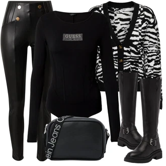 Outfit s Černá/Bílá/Hnědá/Žlutá/Oranžová Kardigan Kardigán s výstřihem do V/Letní svetr/Vintage svetr/Svetr s podšívkou/Zimní svetr/Svetr kroj/Svetr boucle/Krátký svetr Only "Trendový zimní vzhled"