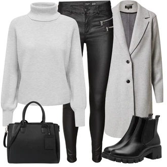 Outfit sa Siva/SvjetloSiva/Srebro Basic Džemper/Džemper s rol ovratnikom/Carmen Džemper/Džemper Od Kašmira/Jednostavni Džemper/Pulover s Rol Ovratnikom Only "Zimski outfit"