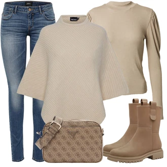 Kůže Hunting Outfit s Hnědá/Béžová Chelsea Boty/Kotníková Bota s Podšívkou/Gumová Kotníková Bota/Motorkářská bota/Klasická kozačka/Plochá Kotníková Bota/Kožená bunda Tamaris "Perfektní na zimu"Look: Hunting, Trekking, Na Procházku, Turistika