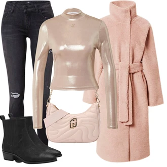 Outfit s Černá/Šedá/Světle šedá/Tmavě šedá/Béžová Kožená bunda/Kožené bundy/Džíny s Dírou/Džíny s Rozparkem/Džíny s Nízkým Sedem/Push up Džín LTB "Perfektní na zimu"