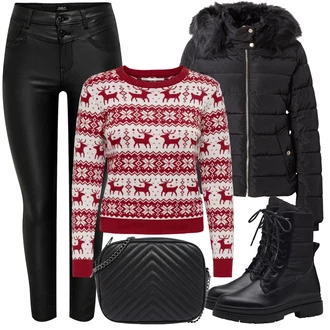 Norský vzor Outfit s Růžová/Červená/Tmavě červená Only "Outfity na zimu"