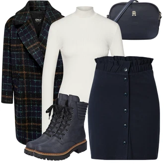 Karirani Outfit sa Tamnoplava/Plava/Svjetloplava Vintage Kaput/Kaput od Tvida/Vuneni Kaput/Oversize Kaput/Kaban Kaput/Kaput od Buklea/Zimski Kaput Vuneni kaput Only "Zimski outfit"