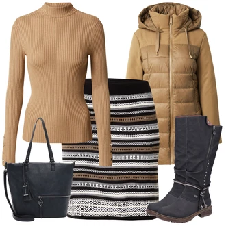 Kombinacije za zimu sa Crna/Žuta/Smeđa/Bijela/Šareno/Bež Kratke hlače velike veličine/Pletivo Veći Broj About You "Zimski outfit"