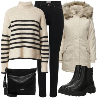 Kombinacije za zimu Prugasto sa Bijela/Bež/Smeđa/Kaki Mohair Pullover/Prugasti Džemper/Carmen Džemper/Zimski Džemper/Nicky pulover/Vuneni Džemper Only "Zimski outfit"