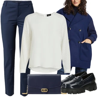Zapínání na knoflíky Outfit s Krémová/Bílá Halenkový Top/Halenka s Dlouhým Rukávem/Slip-on Halenka/Halenka se Stojatým Límcem/Kožená bunda pro muže/Crash blůza/Dětská hračka/Sportovní Halenka/Mušelínová Halenka/Blůza s nášivkou na lokti Object "Zimní outfit pro volný čas"