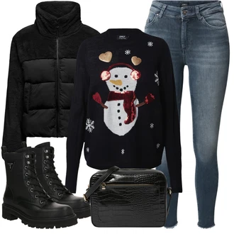 Outfit s Černá Zimní Bund/Puchová Bund/Nafukovací Bund/Podzimní bunda/Udržitelná bunda/Bunda 2v1/Krátký Bund/Prošívaná Bunda/Plyšová Bund/Krátký Bund Only "Trendový zimní vzhled"