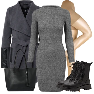 t?pytem Outfit s ?erná Koza?ka ?n?rovací Kotníková Bota/Bojová Bota/Motorká?ská bota Tamaris "Zimní outfit pro volný ?as"