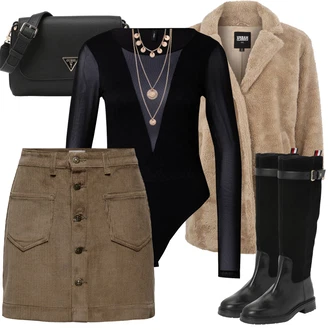 Manšestr Outfit s Tmavě zelená/Khaki/Hnědá Manšestrová sukně Only "Outfity na zimu"