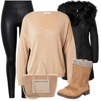 Outfit sa Smeđa/Bež Klasična čizmica/Zimska čizma od janjeće kože/Kožne muške cipele/Čizma s patentnim zatvaračem/Podstavljena Gležnjača/Zimska gležnjača/Vodootporne čizme/Široke čizme/Podstavljena čizma Rieker "Zimski outfit"