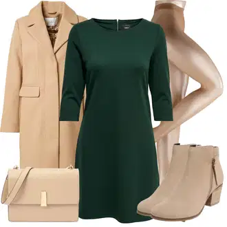 Outfity na zimu s Tmavě zelená Žerzejové Šaty/Tunikové šaty/Šaty s 3/4 Rukávem/Tričkové šaty/Pouzdrové Šaty S Dlouhým Rukávem/Šaty S Rovným Střihem/Pouzdrové Šaty Only "Zimní look"