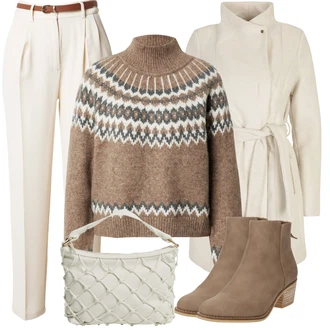 Outfit sa Bijela/Bež/Smeđa/Kaki Pleteni Flis Kaput/Lagani Kaput/Kaput od Kašmira/Pleteni Kaput/Kaput od Vunenog Flisa/Zimski Kaput Vuneni kaput/loden kaput VERO MODA "Zimski outfit"