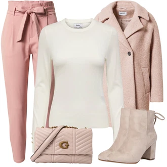 Outfit sa Pink/Bež/Smeđa/Ljubičasta Vuneni kaput/Teddy Kaput/Kaput od Buklea/Kaban Kaput/Kaput od Vunenog Flisa About You "Zimski outfit"