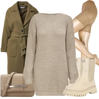 Outfit s Khaki/Béžová Chelsea Boty/Holínky/Plochá Kotníková Bota/Gumová Kotníková Bota/Klasická kozačka/Kožená bunda/Motorkářská bota Bronx "Zimní outfit pro volný čas"
