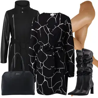 Outfit s Černá Midi Kabát/Kabát se Zipem/Pláštěnka & Funkční Kabát/Scuba Kabát/Umělá Kůže Kabát/Softshellový Kabát VERO MODA "Zimní outfit pro volný čas"