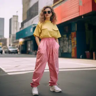 Outfit Inspo Poletje mit Rdeča/Roza/Oranžna kilpi "80. letni slog s pink cargo hlačami"