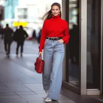 Outfiti iz 80-ih Eleganten mit Bela/Rumena/Krem/Rdeča/Bež Mohair Pullover/Pulover iz Kašmirja/Pleteni Pulover/Pulover Nicki/Pulover z Izrezom/Fini Pleteni Pulover/Pulover Carmen/Women's Pullovers with Stand-up Collar/Kvačkan pulover/Vintage kardigan/Kardigan s stoječim ovratnikom/Kratka jopica/Kardigan z okroglim izrezom/Pleteni ponč/Bombažna jopica/Pletena jakna iz boucle materiala koton "80. letni slog z rdečim puloverjem z visokim ovratnikom"Look: Eleganten, Layered, Transparent, Egirl, Softgirl, Prazničen